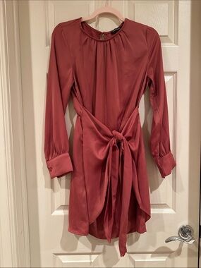 Tie-Waist Long Sleeve Dress in Dusty Rose